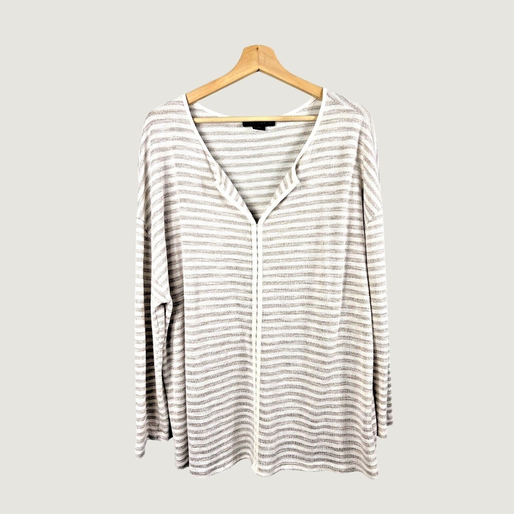 Sanctuary Top Women 2X White Tan Metallic Striped Long Sleeve Knit Oversized